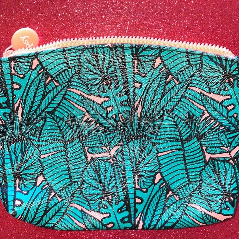 4/$10 Ipsy Glam Bag New Unused July 2019 TROPICAL Palm Teal Green Pink Zip Bag - Picture 4 of 6